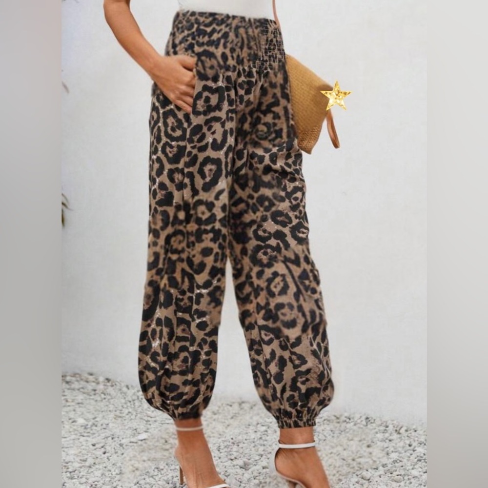 Boho leopard print high waist carrot pants